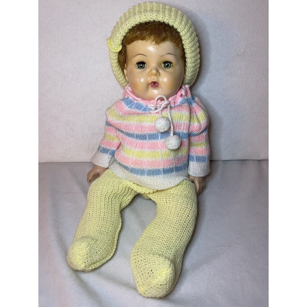 Vintage 15 In Rubber Tiny Tears Doll Hard Face Saran Hair American Character